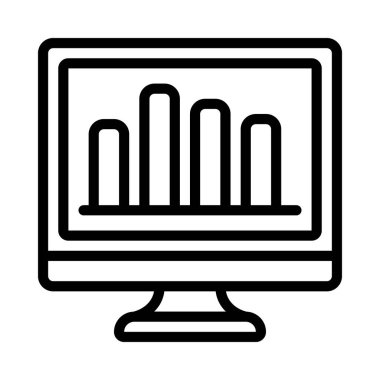  Bilgisayar monitörü web simgesi vektör illüstrasyonunda çubuk çizelgesi 