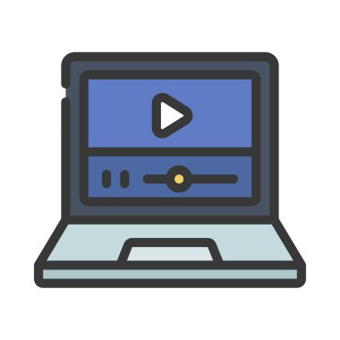 Laptop simgesinde video, vektör illüstrasyonu 