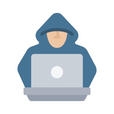 Laptop simgesi, vektör illüstrasyonlu hacker 