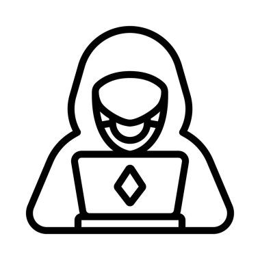 Laptop simgesi, vektör illüstrasyonlu hacker 