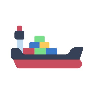 kargo gemisi düz simgesi, vektör çizimi. kargo gemisi vektör simgesi. izole edilmiş renkli sembol