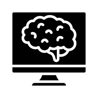 Bilgisayar simgesi üzerinde beyin, vektör illüstrasyonu 