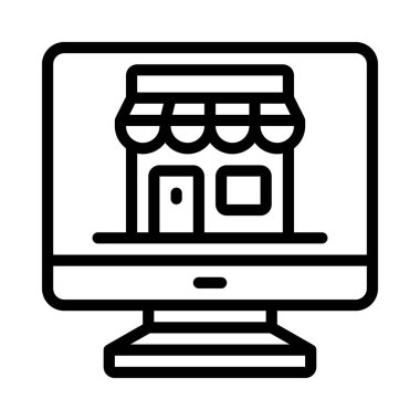 bilgisayar dükkanı simgesi, vektör illüstrasyonu 