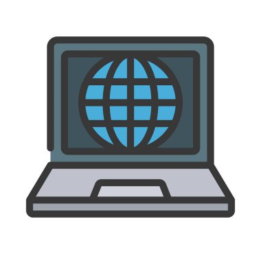 Dizüstü bilgisayar İnternet simgesi, vektör illüstrasyonu 