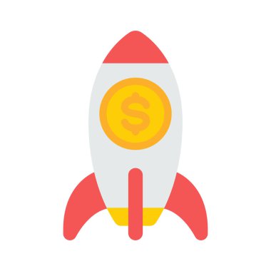 Dolar işareti simgesi olan uzay roketi gemisi, vektör illüstrasyonu   