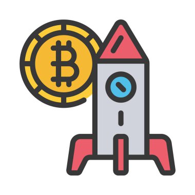 roket bitcoin simgesi, vektör çizimi