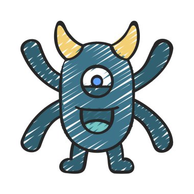 Beyaz arka planda boynuzları olan canavarın vektör çizimi  