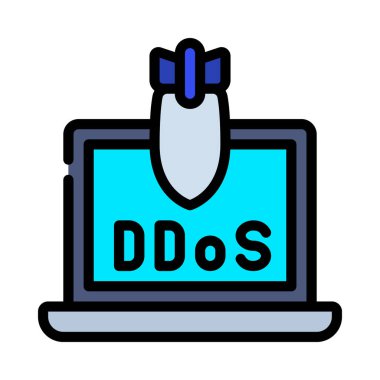 DDOS Saldırı Laptop simgesi, vektör illüstrasyonu 