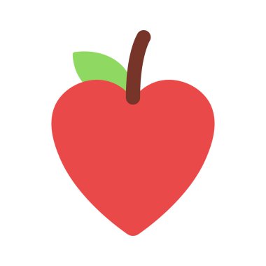 Kalp şeklinde elma, taze meyve ve sağlıklı yiyecek ikonu. İzole ve düz çizim. vektör illüstrasyonu