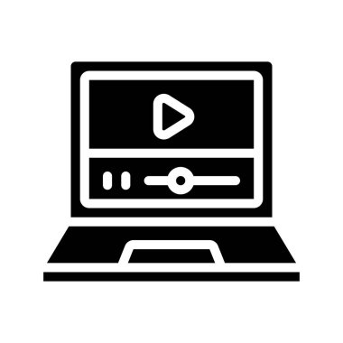 Laptop simgesinde video, vektör illüstrasyonu 