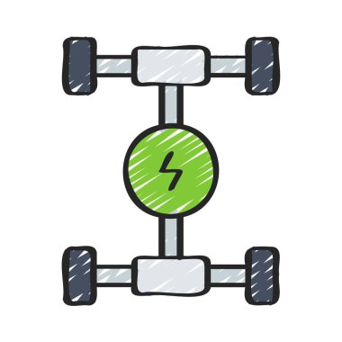 Beyaz arkaplanda elektrikli araba şasisi simgesi