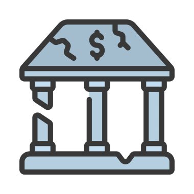 Kırık Banka binası simgesi, vektör illüstrasyonu