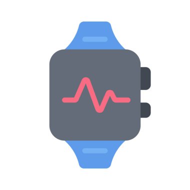 Ağ ve mobil uygulama tasarımınız için beyaz arkaplanda izole edilmiş kalp atışı simgesi vektörüne sahip akıllı twatch, smartwatch logo konsepti