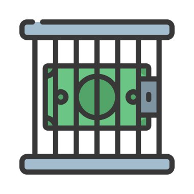 Hapsedilmiş Para web simgesi düz tasarım, vektör illüstrasyonu                                    