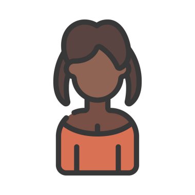 İki At Kuyruğu Kadın Web simgesi düz tasarım, vektör illüstrasyonu