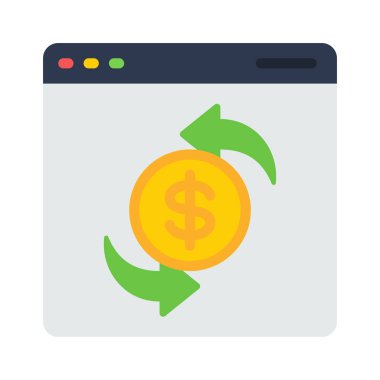 Çevrimiçi Para Web simgesi düz tasarım, vektör illüstrasyonu                                           