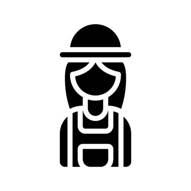 Çiftçi Kadın web simgesi düz tasarım, vektör illüstrasyonu                    