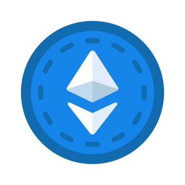  Ethereum madeni para düz simgesi beyaz arkaplan, vektör, illüstrasyon izole