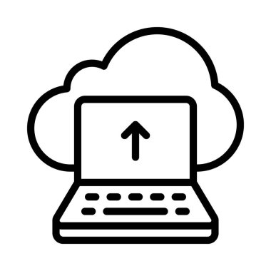 Laptop Bulutu Gönderme Simgesi, Vektör İllüstrasyonu