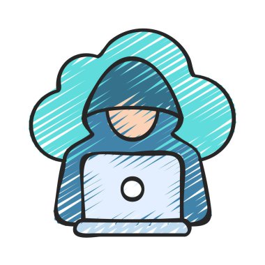 Bulut Hacker Simgesi, Vektör İllüstrasyonu