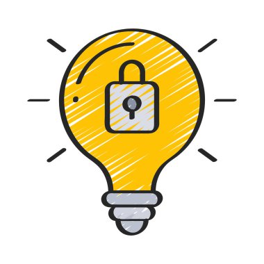 Kilit düz simgesi olan ampul, vektör illüstrasyonu 