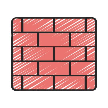 Tuğla duvar simgesi, tuğla duvarın çizgi film tasarımı, beyaz arkaplanda resimler