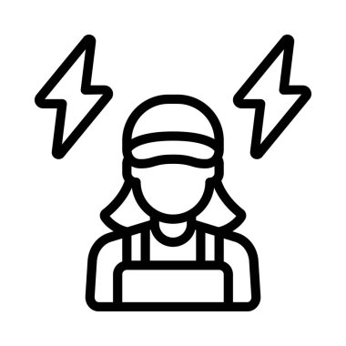 Elektriksel Mekanik Kadın Web simgesi düz tasarım, vektör illüstrasyonu