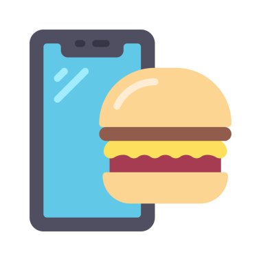 Hamburgerli akıllı telefon, Fast Food, vektör çizim tasarımı