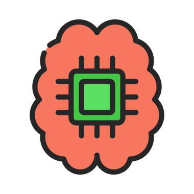 İşlemci Çipi web simgesine sahip beyin, vektör illüstrasyonu