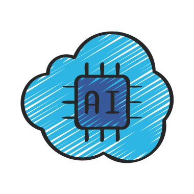 Ai Chip Bulut Simgesi, Vektör İllüstrasyonu. 