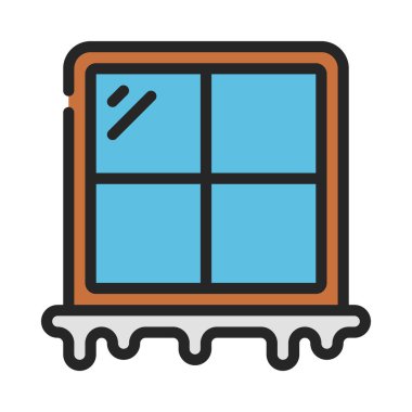 Window Ledge simgesi üzerinde kar, vektör illüstrasyonu basit tasarım