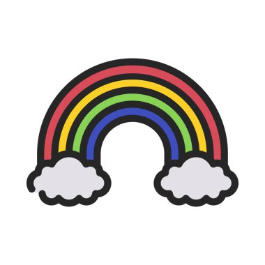 Gökkuşağı ikonlu iki bulut. Beyaz arkaplanda illüstrasyon 