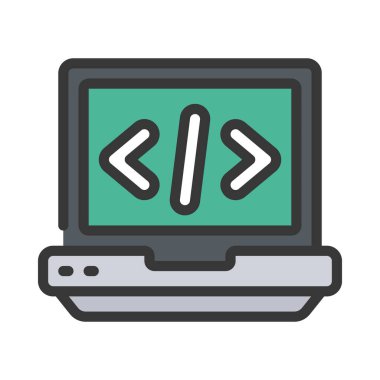 Dizüstü bilgisayar kodlama simgesi, vektör illüstrasyonu 