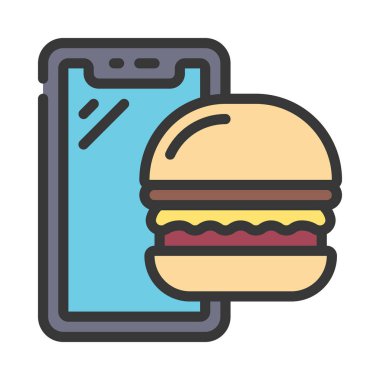Hamburgerli akıllı telefon, Fast Food, vektör çizim tasarımı