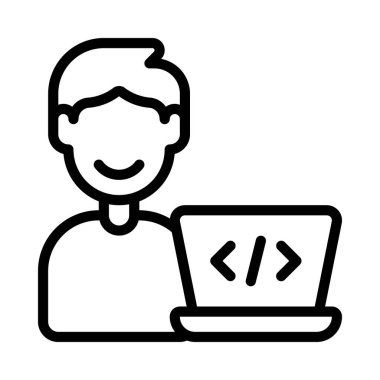 Erkek Geliştirici web simgesi düz tasarım, vektör illüstrasyonu