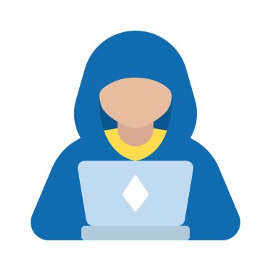 Laptop simgesi, vektör illüstrasyonlu hacker 