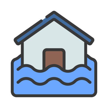 Sel baskını düz simgesi, vektör illüstrasyonu 