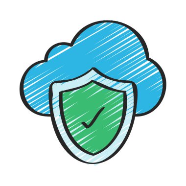 Bulut Güvenlik Kalkanı Simgesi, Vektör İllüstrasyonu. 