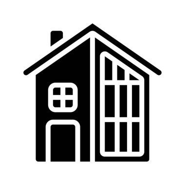 Yarı Yapılmış Ev simgesi, vektör illüstrasyonu 