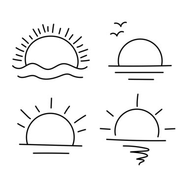 Sunsets Hand Drawn Set, vektör illüstrasyonu
