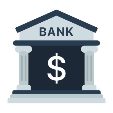 Bank Building Düz Biçim, vektör illüstrasyonu