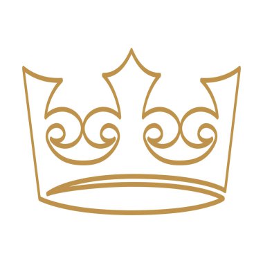 Doodle Crown Altın Web simgesi düz tasarım, vektör illüstrasyonu