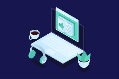 izometrik Laptop simgesi, vektör illüstrasyonu 