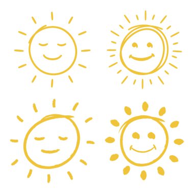 Yüzler simgeli Doodle Suns, vektör illüstrasyonu basit tasarım