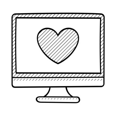 Bilgisayar Kalbi simgesi, vektör illüstrasyonu 