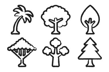 El çizimi ağaç simgeleri, vektör illüstrasyonu basit tasarım