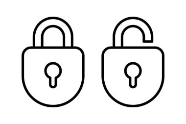 Asma kilitler Açık ve Kapalı Çizgi Biçimi, vektör illüstrasyonu