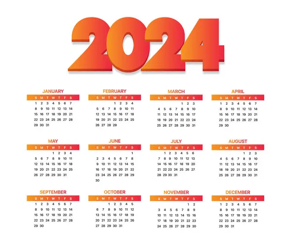 Calendario Horizontal Blanco Fondo Gradiente Naranja — Vector de stock