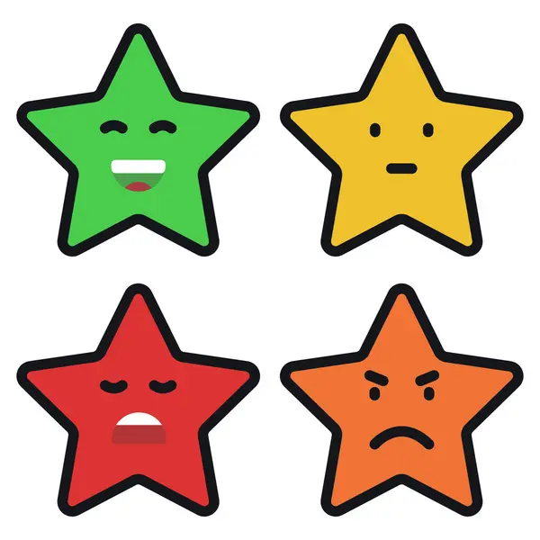 Three Feedback Stars Happy Sad Medium Cartoon Style — Stock Vector