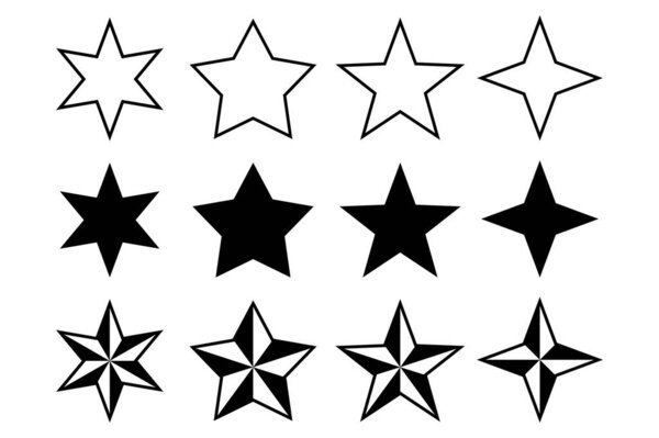 Set Of Stars Glyph Outline And Mixed Style
